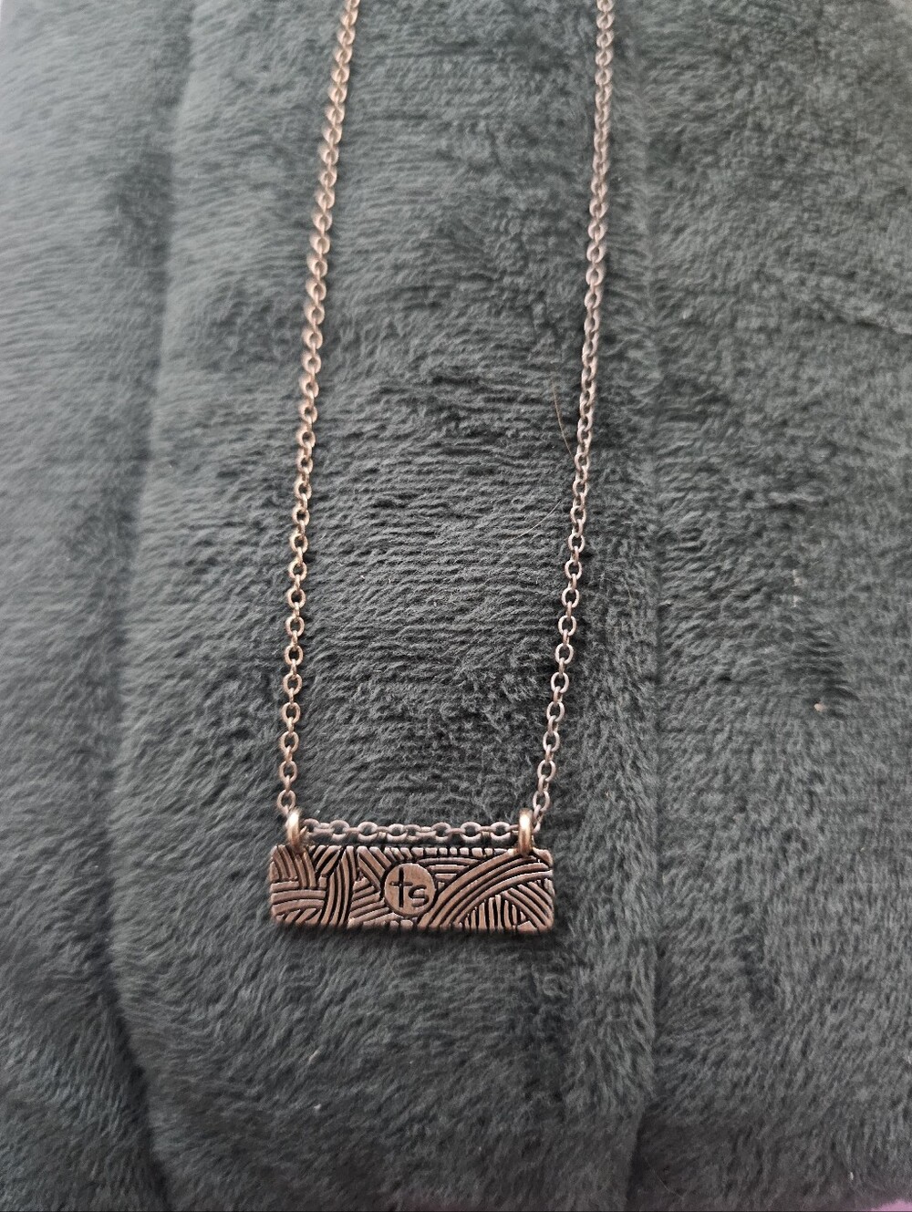Textured Brass Bar Pendant Necklace